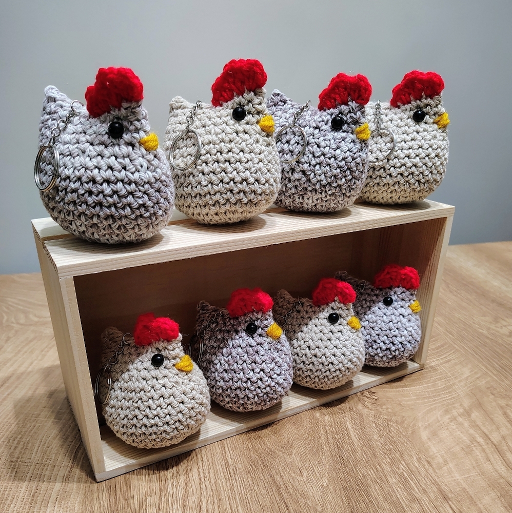 Handmade Chicken Keychain Plush Tan OR Multi Color (One Piece)
